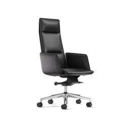 Aulenti Executive High Back Black leather chair, Knee Tilt 4 lock positions with gas height adjustment on polished aluminum 5 Star castor base   - Black