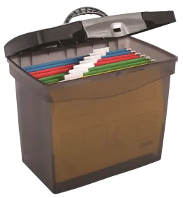 Portable Suspension File Box Lockable Includes 8 X A4 Files - Black