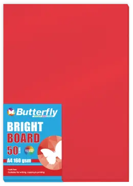 Bright Board, A4, 160gsm, Individual Colours, Packet of 50 - Red