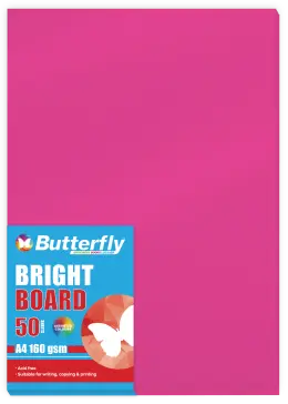 Bright Board, A4, 160gsm, Individual Colours, Packet of 50 - Pink