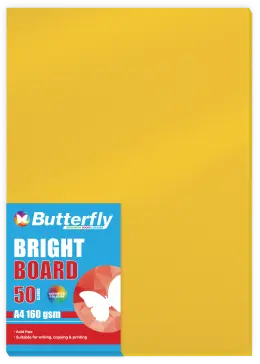 Bright Board, A4, 160gsm, Individual Colours, Packet of 50 - Yellow