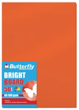 Bright Board, A4, 160gsm, Individual Colours, Packet of 50 - Orange