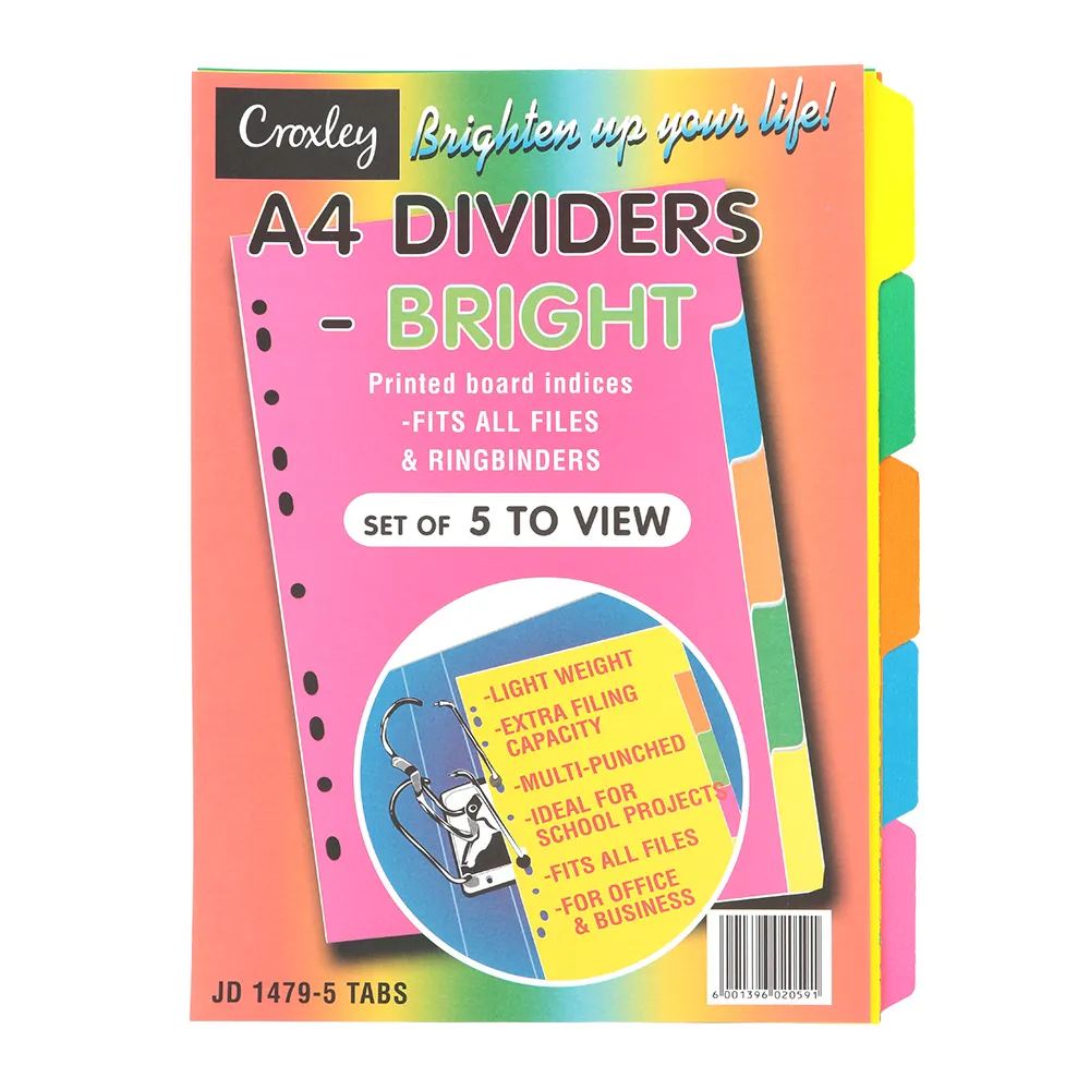 Board File Dividers Rainbow Bright Plain Tab 5 A4 Div1479 | Waltons