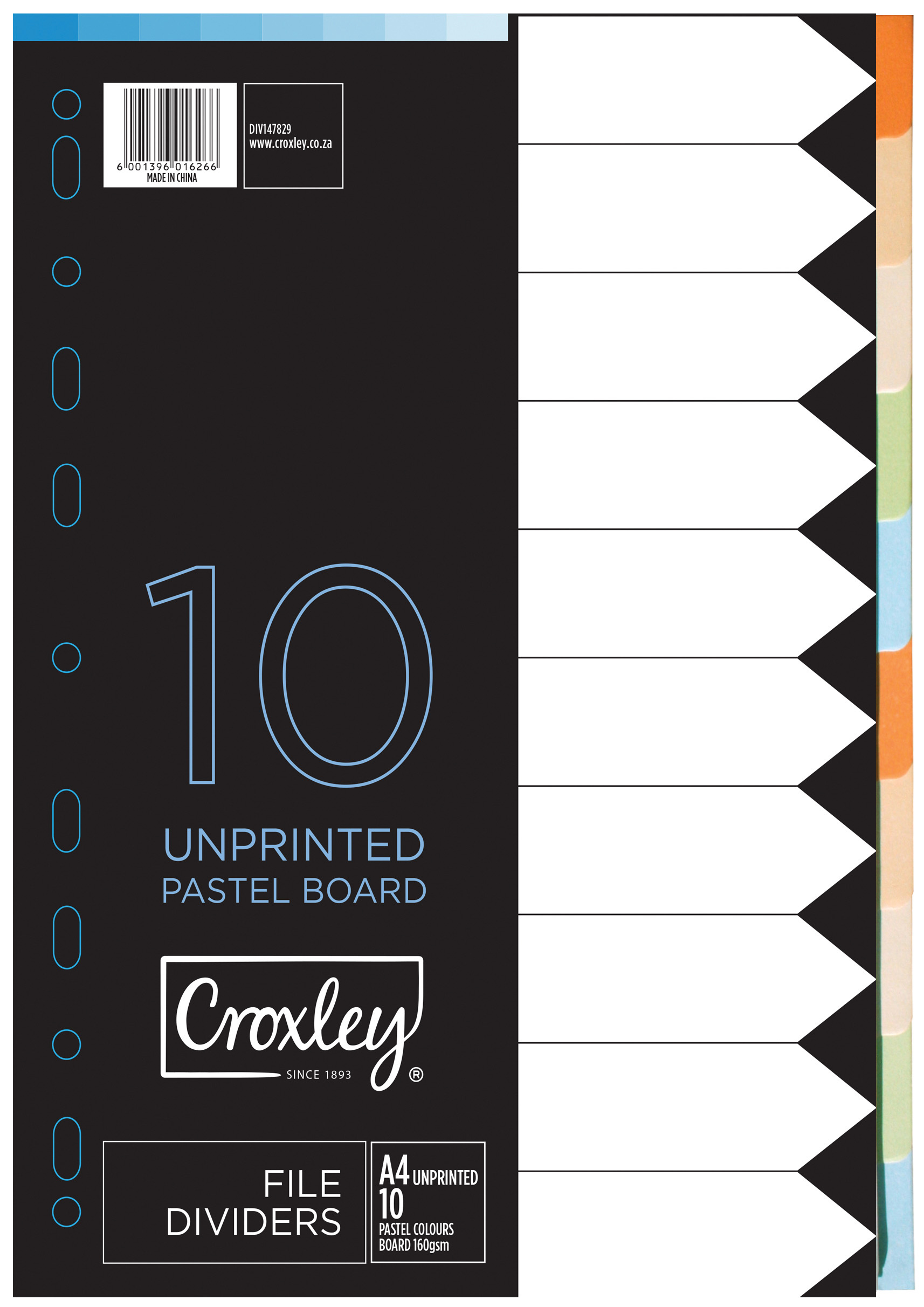 Croxley Rainbow Unprinted Index Set A4 10 Tab DIV147829 | Waltons