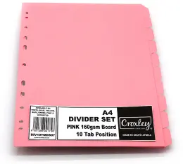 Board file dividers single colours plain tab 10 A4 DIV10TMDS (Per 1) - Pink