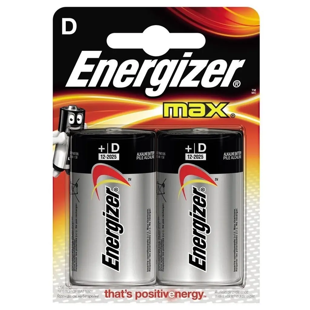 Energizer Battery Max D 1.5v LR20 E000040500 (Pack 2)