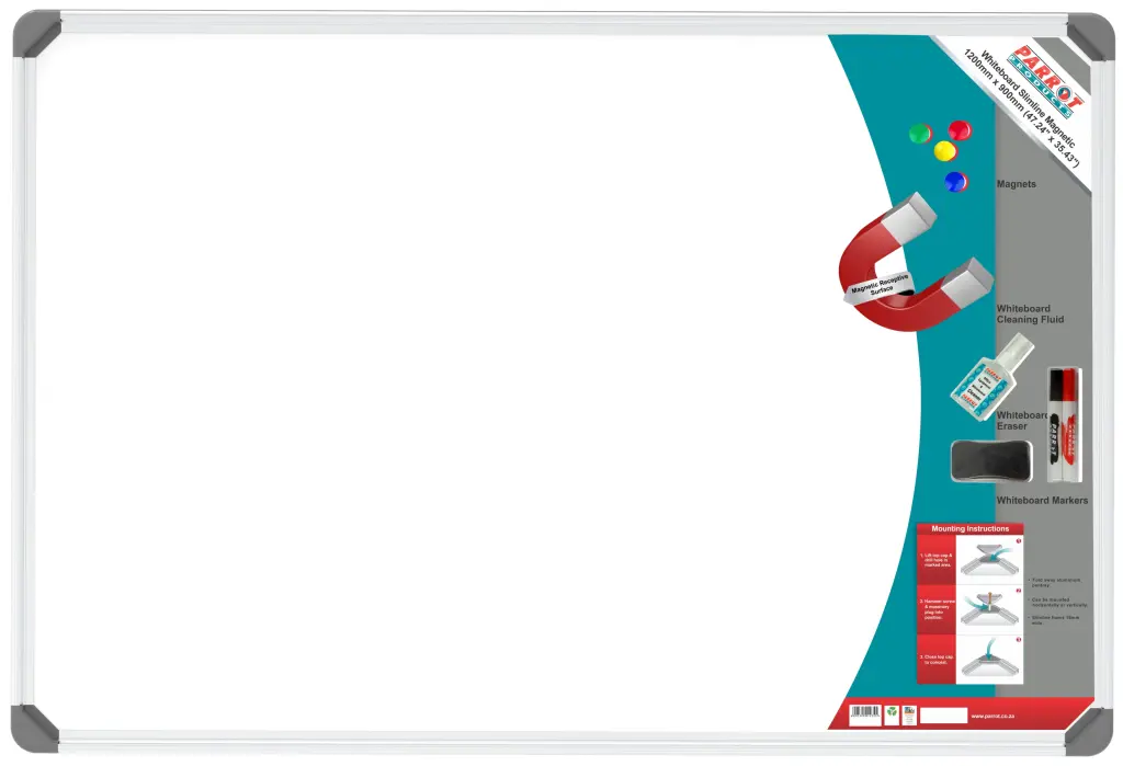 Parrot Slimline Magnetic Whiteboard, 1200mm x 900mm (BD1141A)