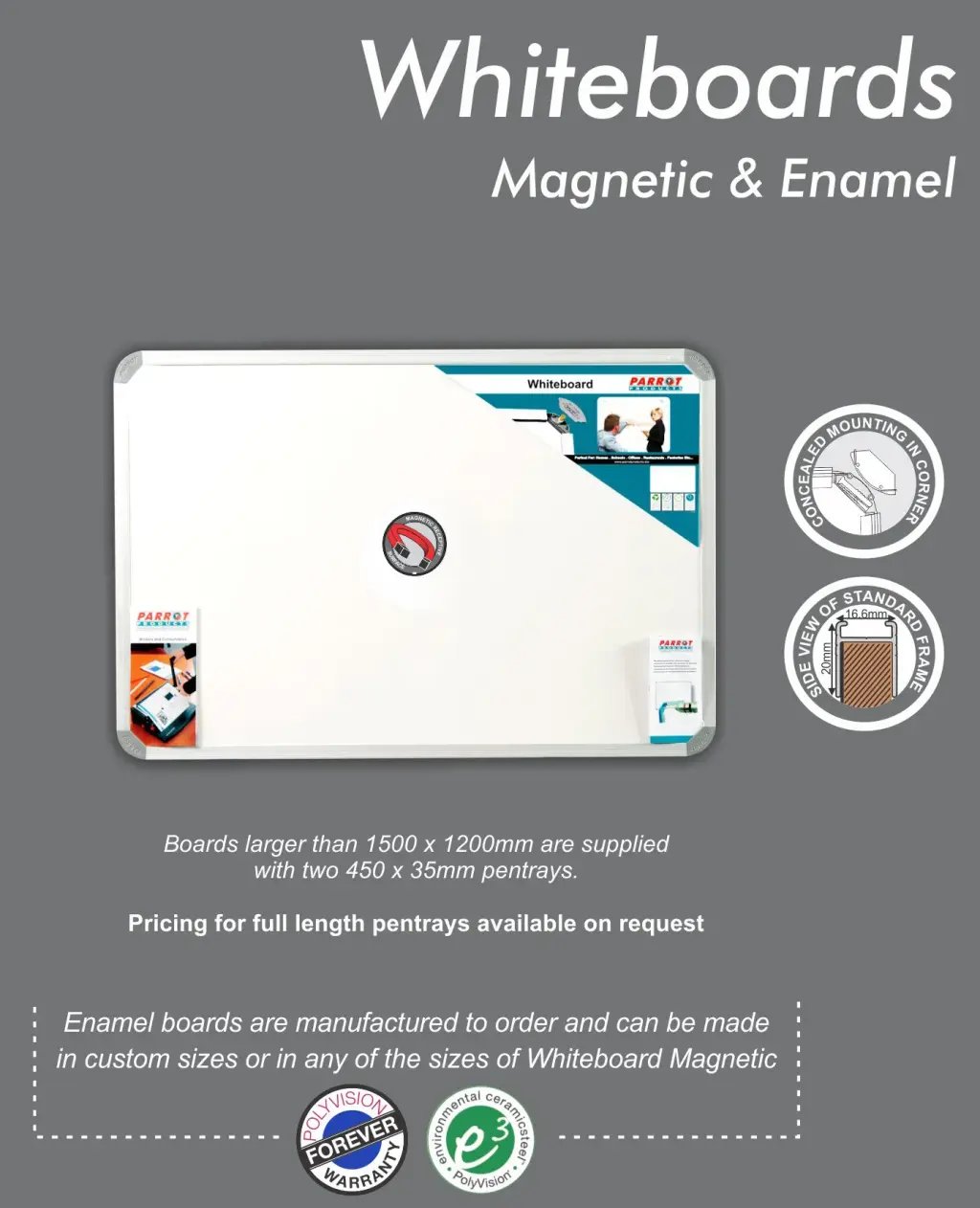 Parrot Standard Magnetic Whiteboard, 1200mm x 2000mm (BD0970)