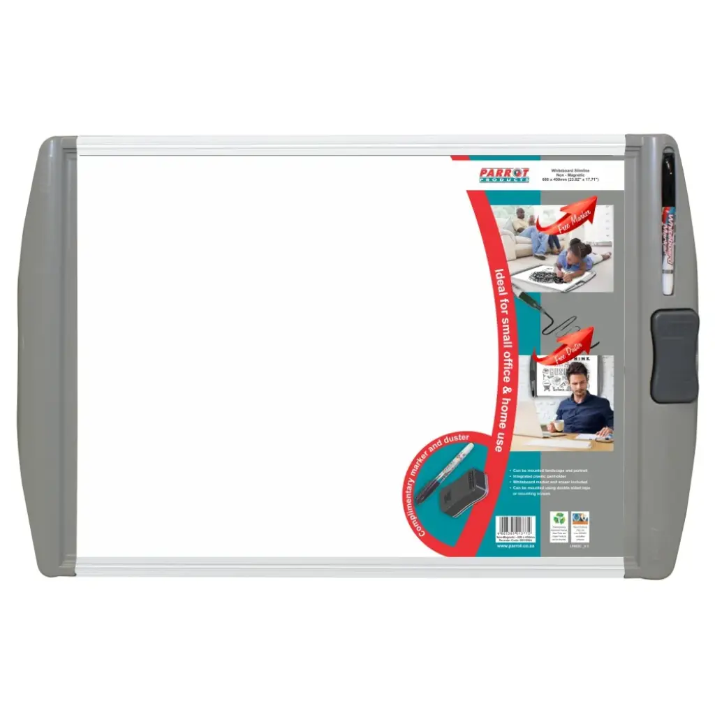 Parrot Slimline Non-Magnetic Whiteboard (Retail pack), 600mm x 450mm (BD1520A)