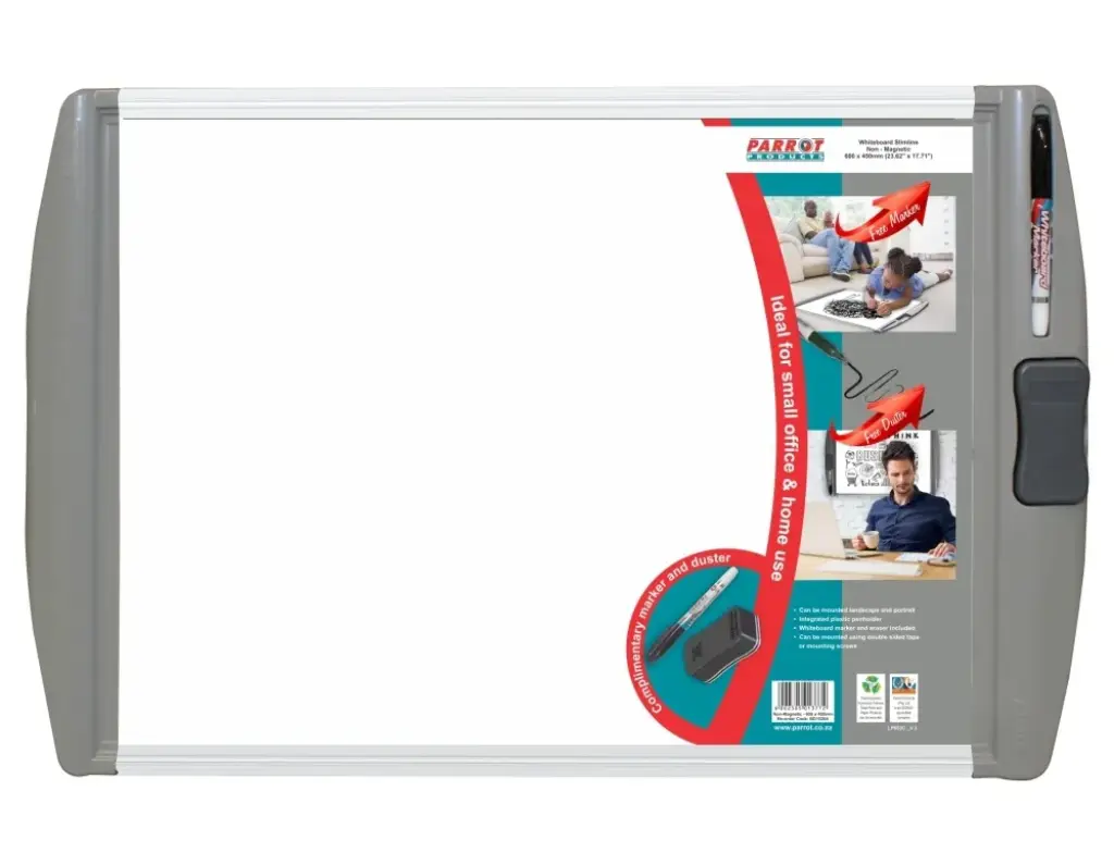 Parrot Slimline Non-Magnetic Whiteboard (Retail pack), 600mm x 450mm (BD1520A)