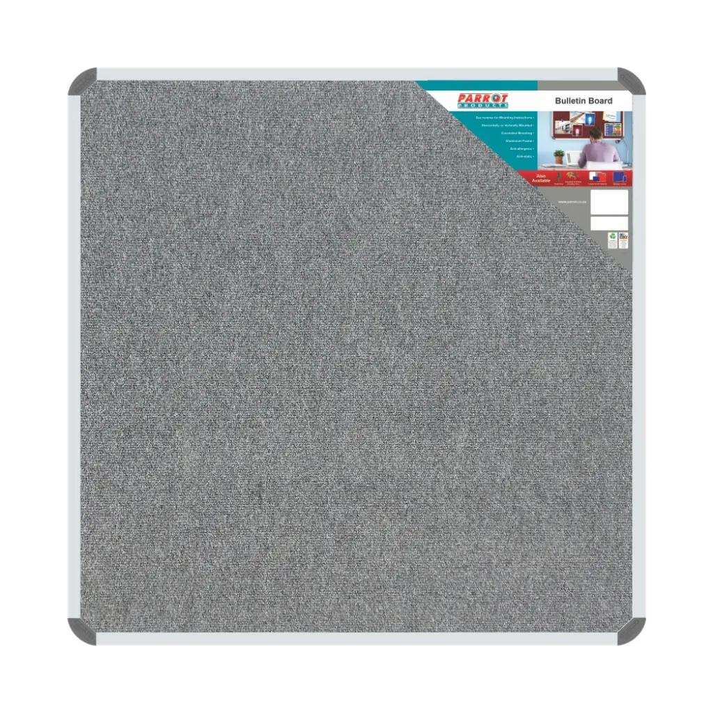 Parrot Bulletin Board Ribbed Aluminium Frame, 1000mm x 1000mm (BD0644) - Grey