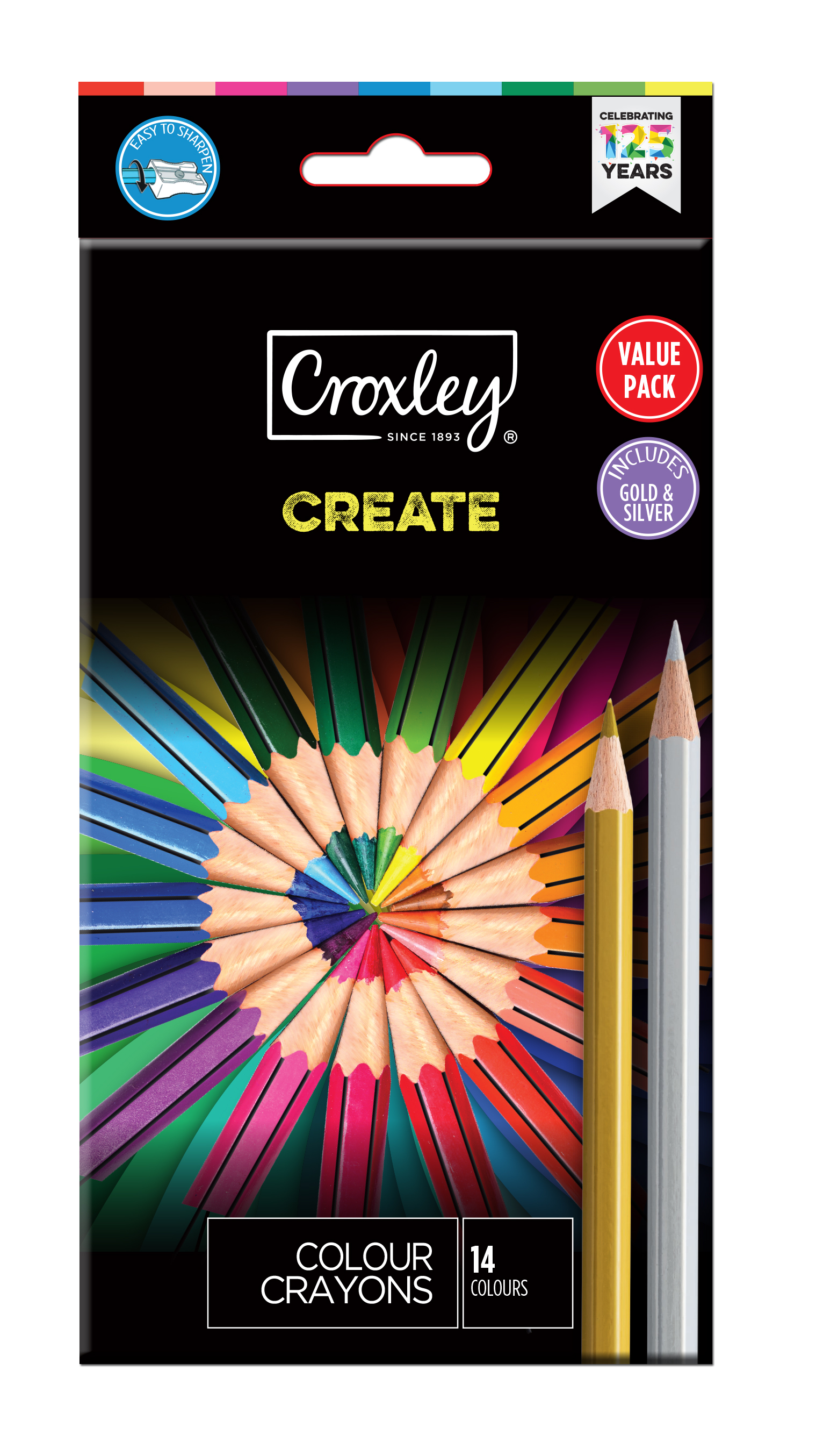 Croxley Create Wood Free Pencil Crayons + Gold & Silver Set of 14