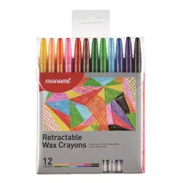 Monami Wax Crayons Retractable Assorted (Pack 12)