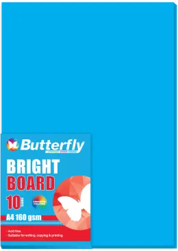 Butterfly Bright Board 160gsm A4 BRD400 (Pack 10) - Blue
