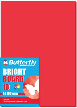 Butterfly Bright Board 160gsm A4 BRD400 (Pack 10) - Red