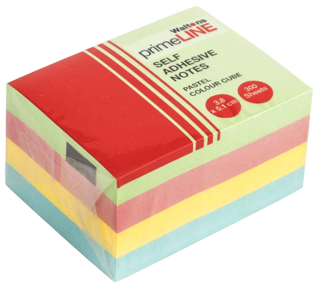Waltons PrimeLine Pastel 4-Colour Memo Cube, Self Adhesive, 38mmx51mm (300 Sheets)