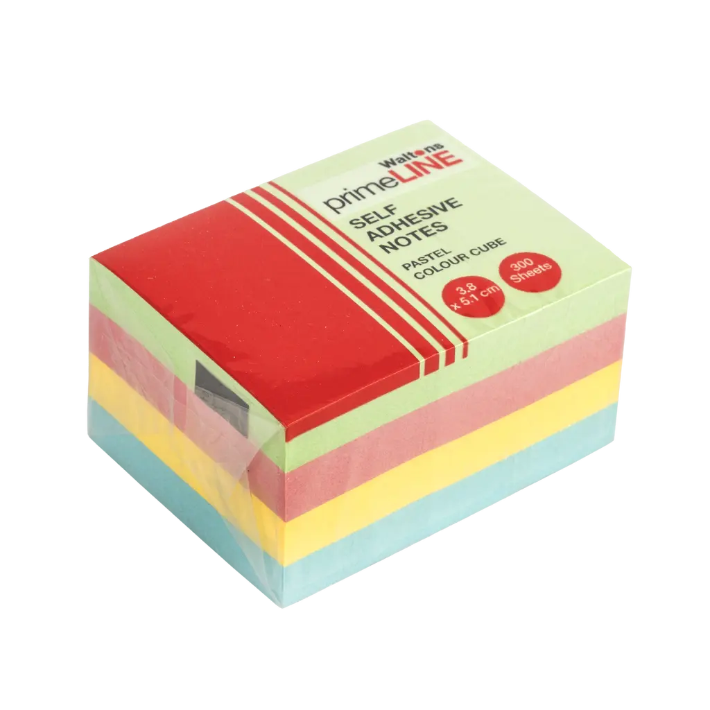 Waltons Primeline Pastel 4Colour Memo Cube Self Adhesive 300 Sheets 38mmx51mm WP25 (Each)
