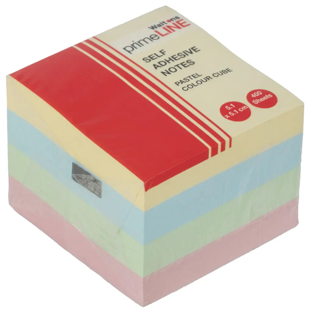 Waltons Primeline Pastel 4Colour Memo Cube Self Adhesive 400 Sheets 51mmx51mm WP26 (Each)