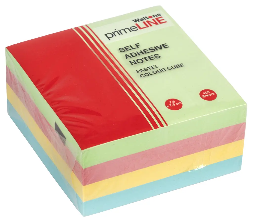 Waltons PrimeLine Pastel 4-Colour Memo Cube, Self Adhesive, 75mmx75mm (400 Sheets)