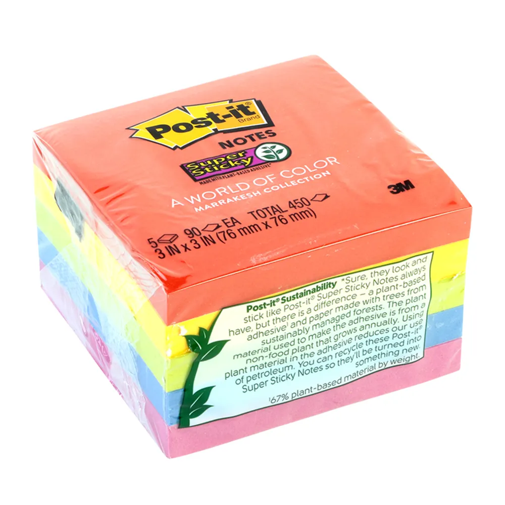 3M Post-It Neon Full Adhesive Notes Memo Cube only Repositionable