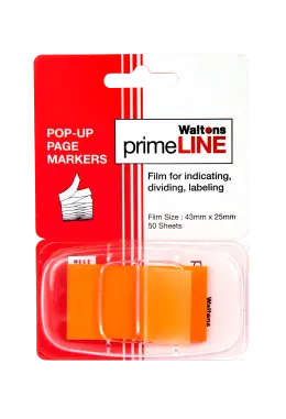 Waltons Primeline Pop-Up Page Marker 43mmx25mm - Orange