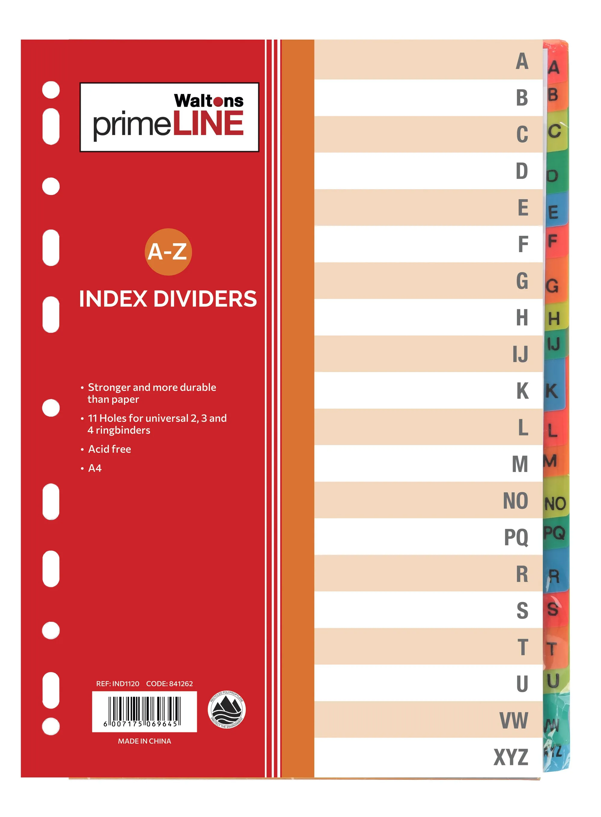 Waltons Primeline Index Set A4 Poly Prop A-Z | Waltons