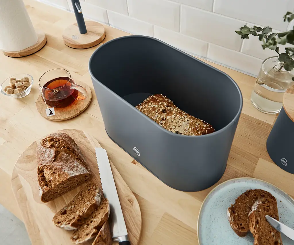 Swan Nordic Bread Bin with Bamboo Cutting Board Lid - Grey