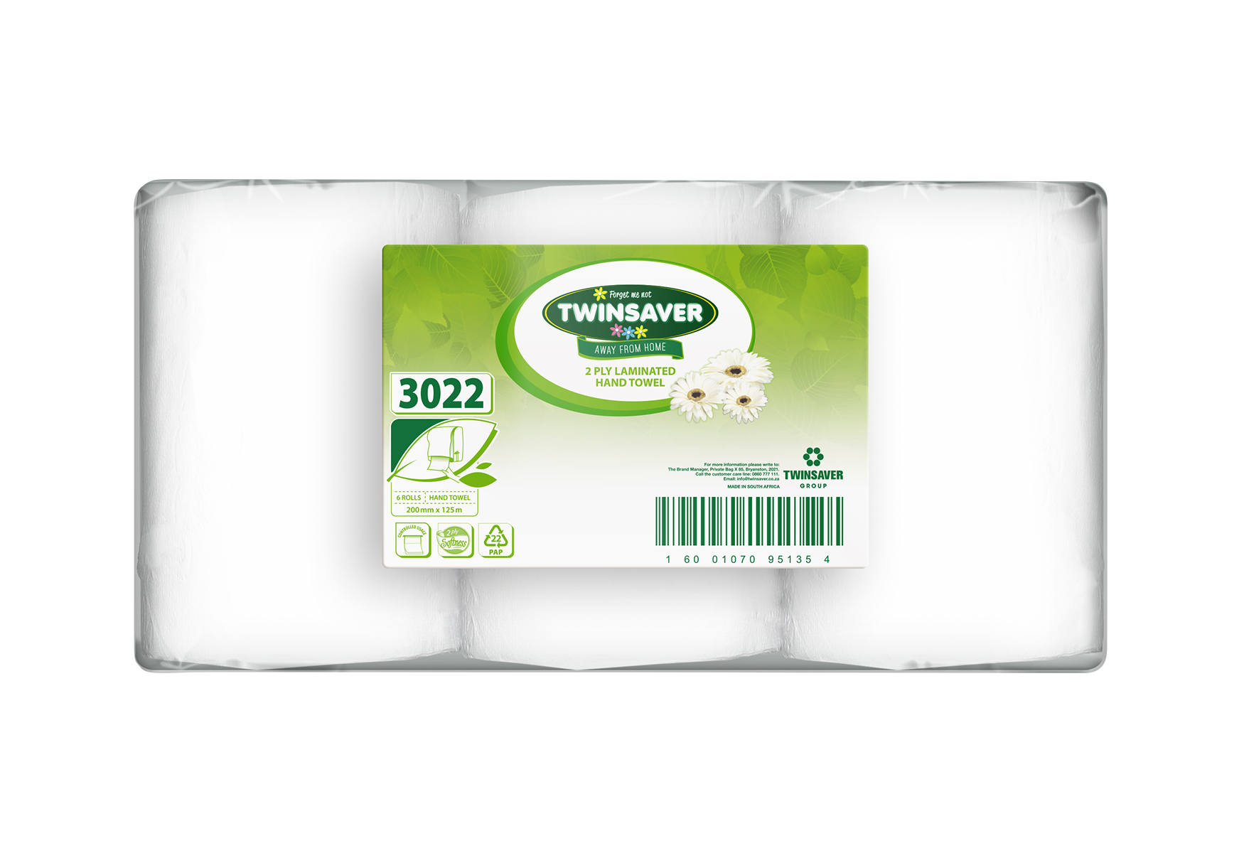 Twinsaver Laminated 2 Ply Hand Towel 200mmx 125m Pack 6 3022 | Waltons