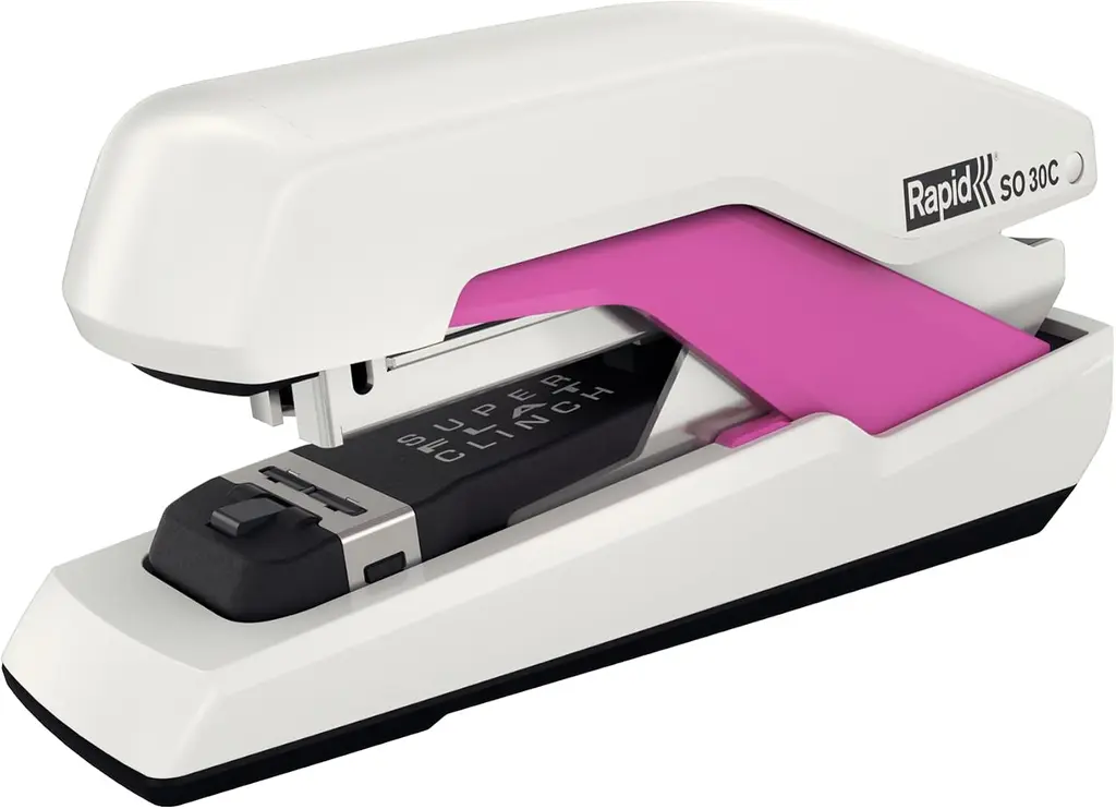 Rapid Supreme Omnipress SO30 Halfstrip Stapler, White/Pink, 30 sheet