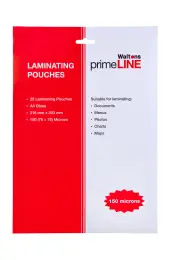 Waltons Primeline Laminating Pouch, A4 Gloss, 2x75 Microns, 25 Pack