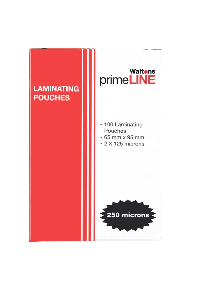 Waltons PrimeLine ID Badge Laminating Pouch, 65mm x 95mm, 2x125 microns, Box 100