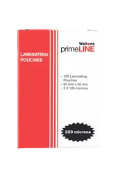 Waltons PrimeLine ID Badge Laminating Pouch, 65mm x 95mm, 2x125 microns, Box 100