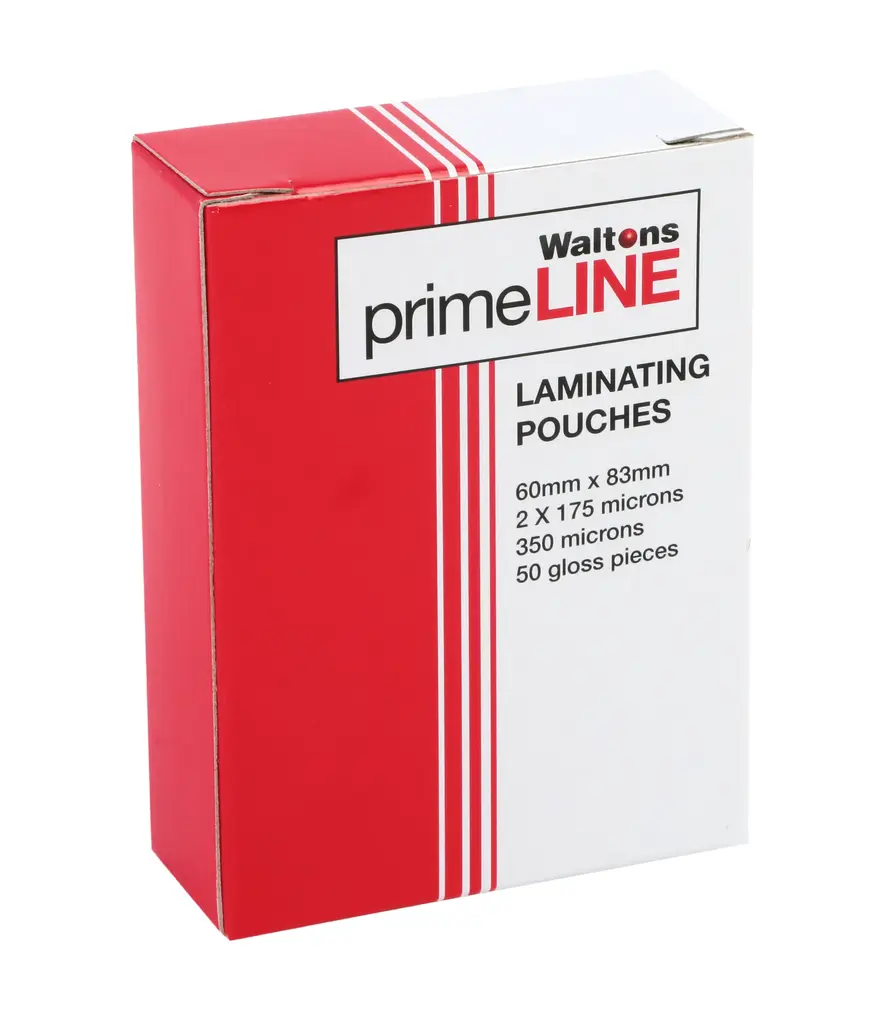 Waltons PrimeLine IBM Card Laminating Pouch (Gloss), 60mm x 83mm, 2x175 microns, Box 50