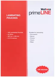 Waltons PrimeLine A3 Laminating Pouch, 2x75 microns, Pack 100
