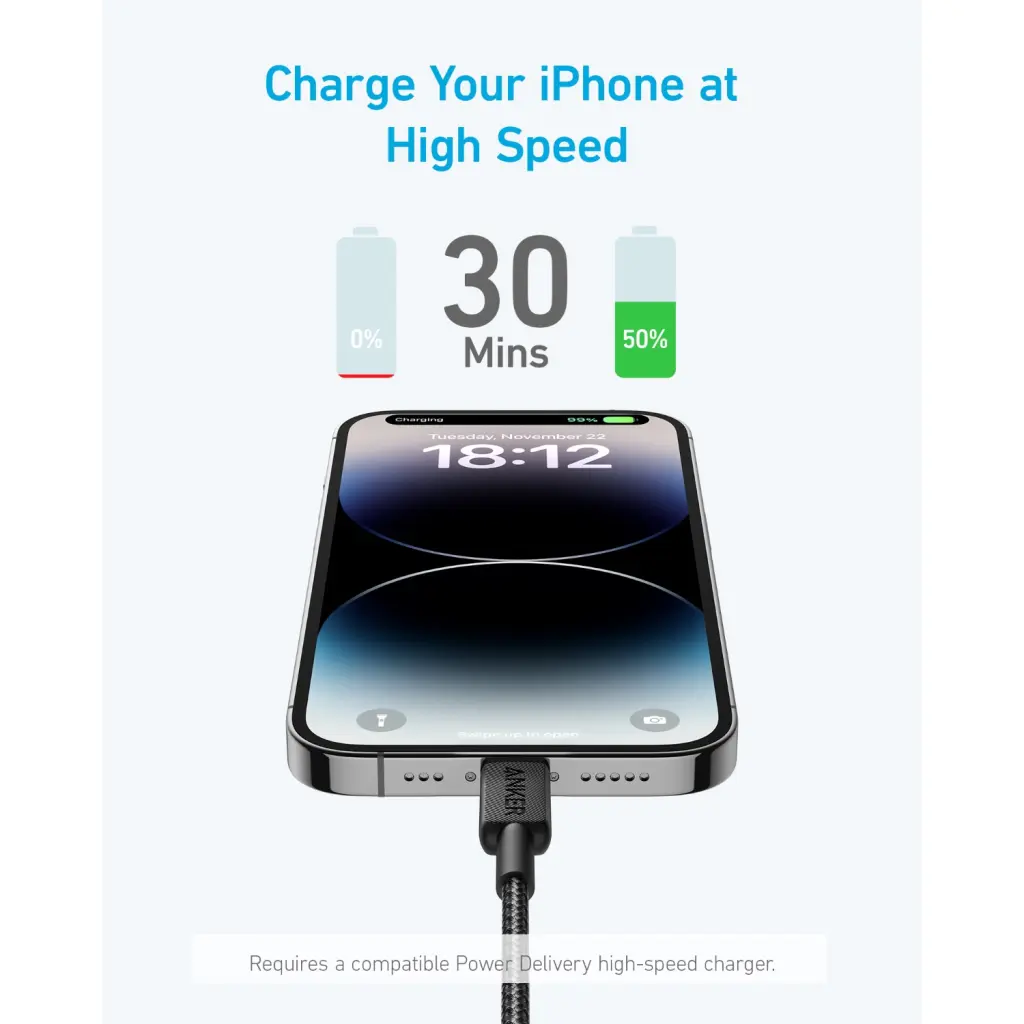 ANKER 322 TYPC/MFI BRAID CBL 0.9M-BK
