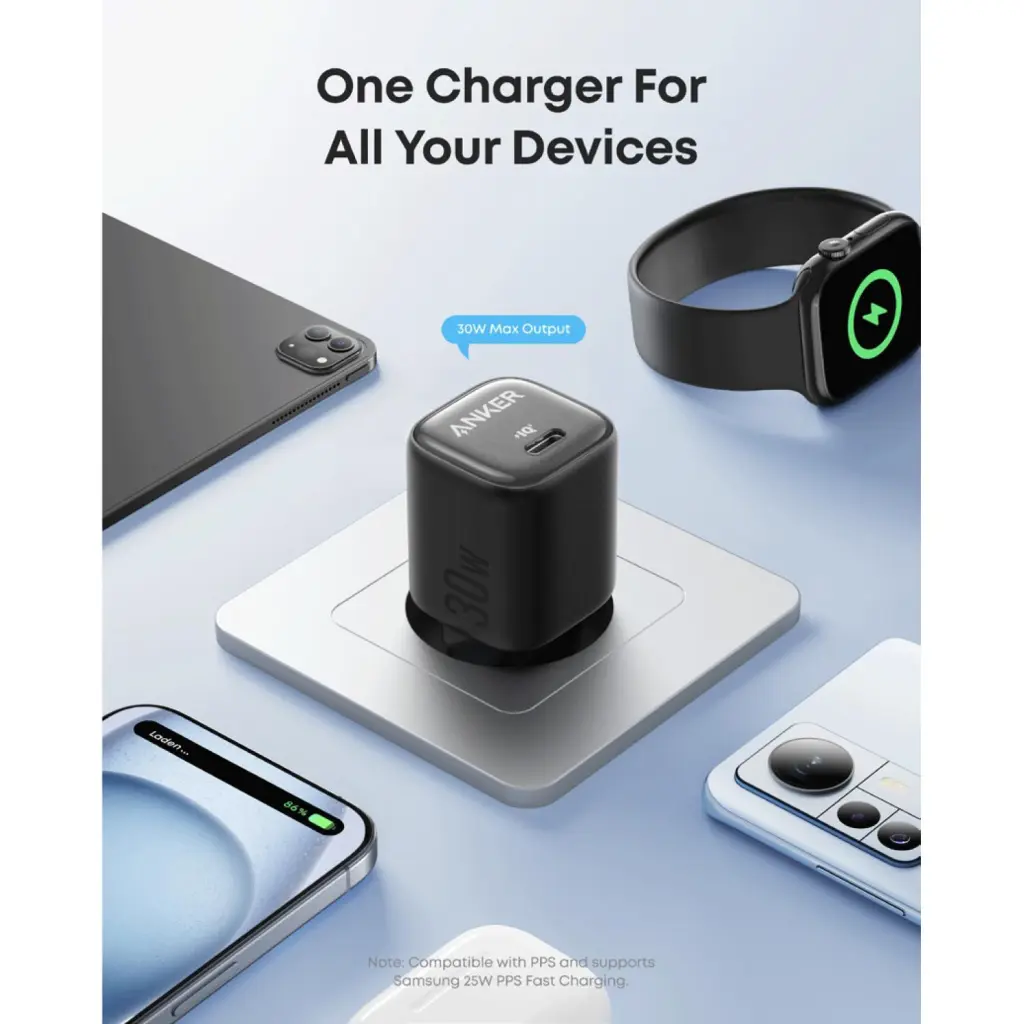 ANKER 1 PORT 30W PD WALL CHRGR+CBL-BK