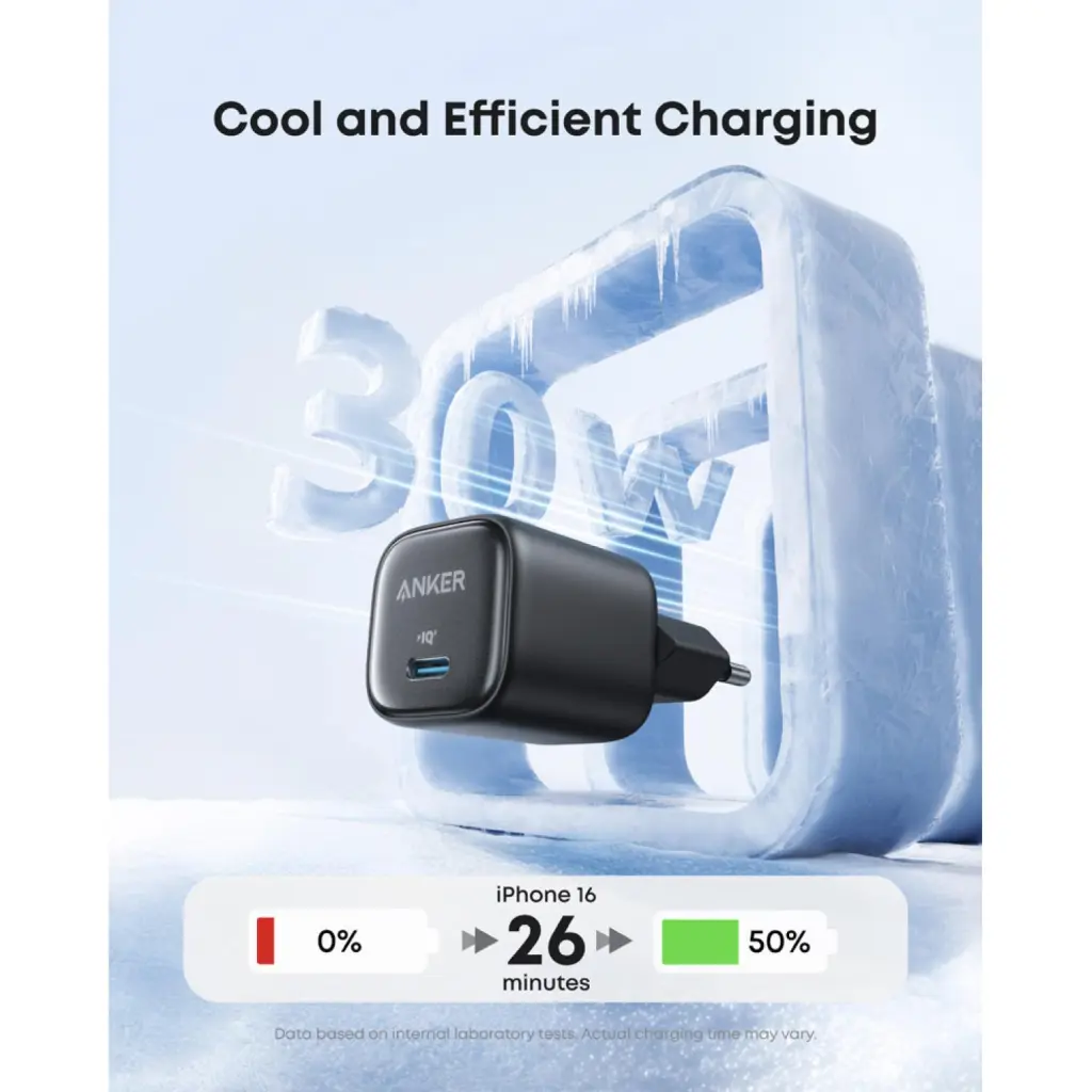 ANKER 1 PORT 30W PD WALL CHRGR+CBL-BK