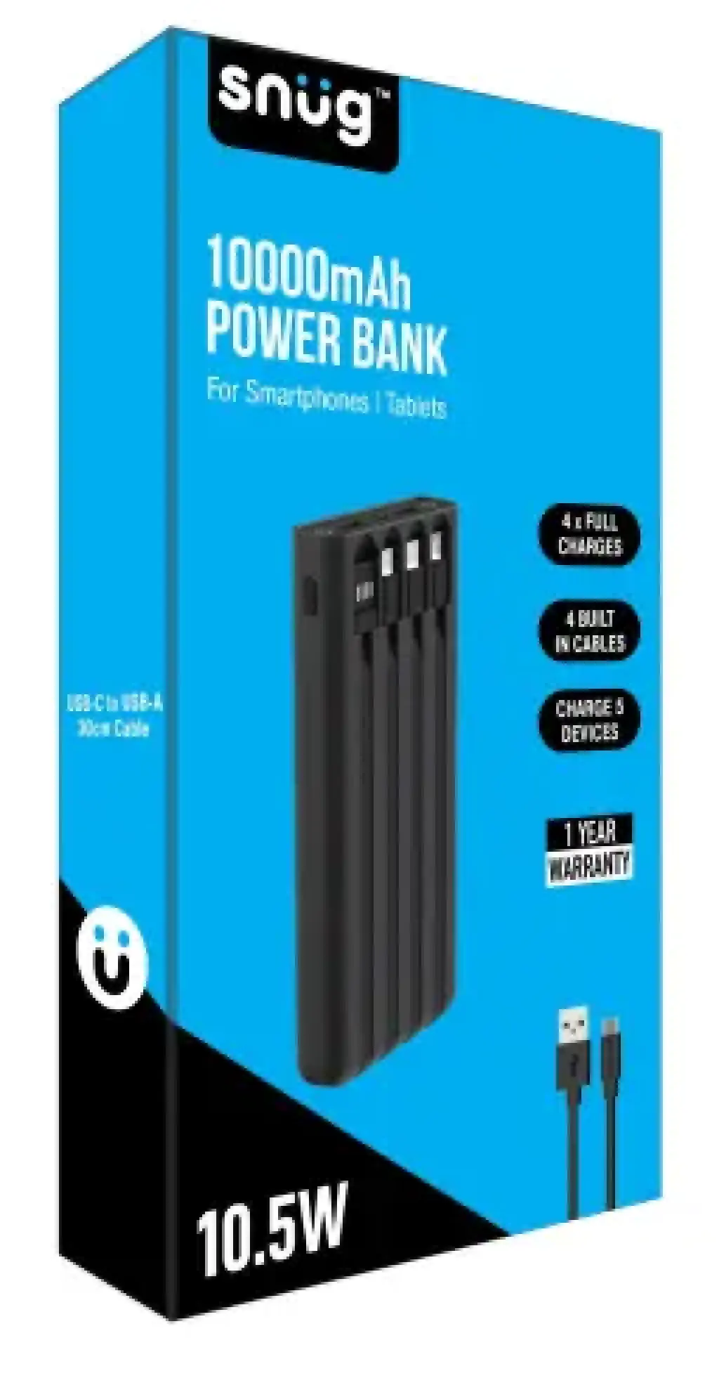 SNUG 10000MAH 4 CABLE POWERBANK-BK