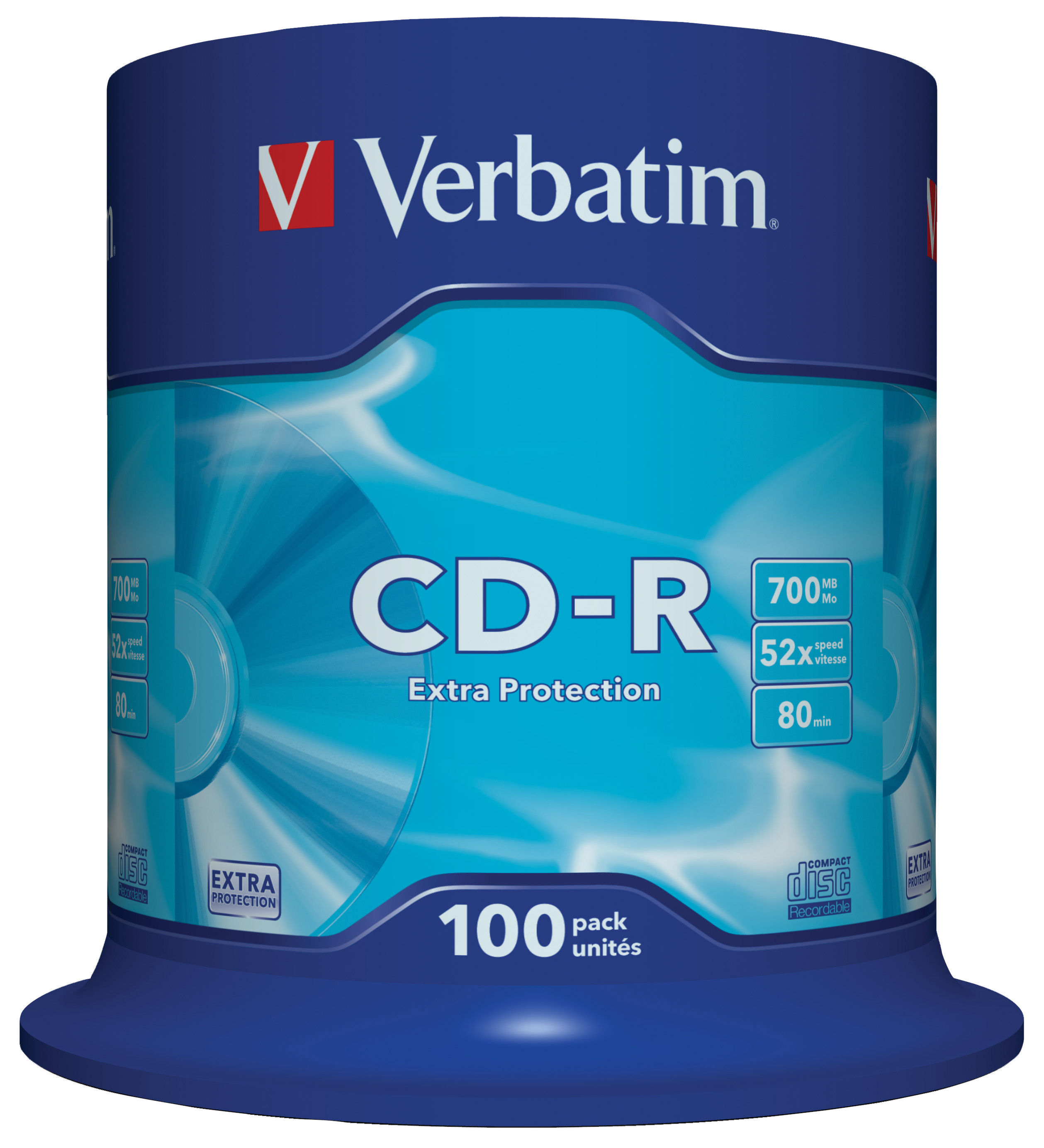 Verbatim cd writable 52speed extra protection surface 100 spindle