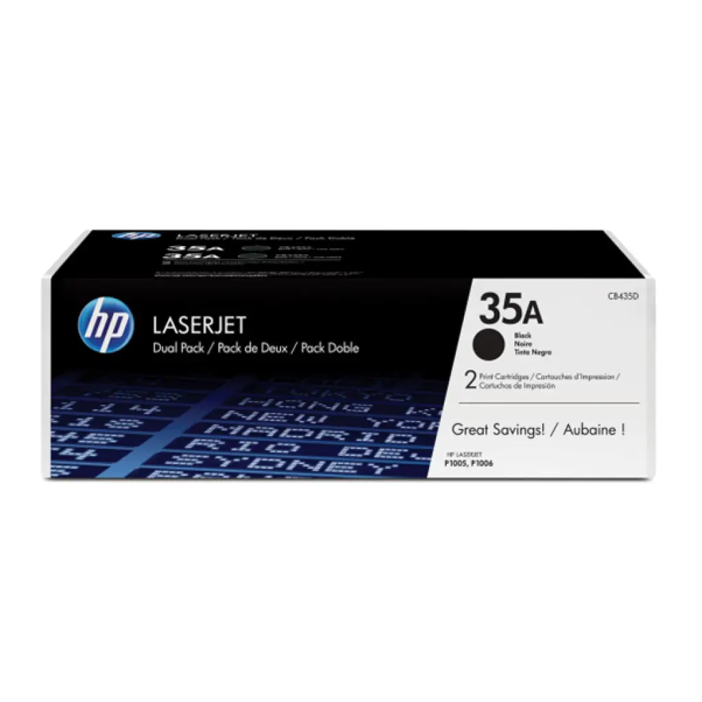 HP 35A Black Toner Cartridges 1,500 Pages Each Original (CB435AD) Dual-pack