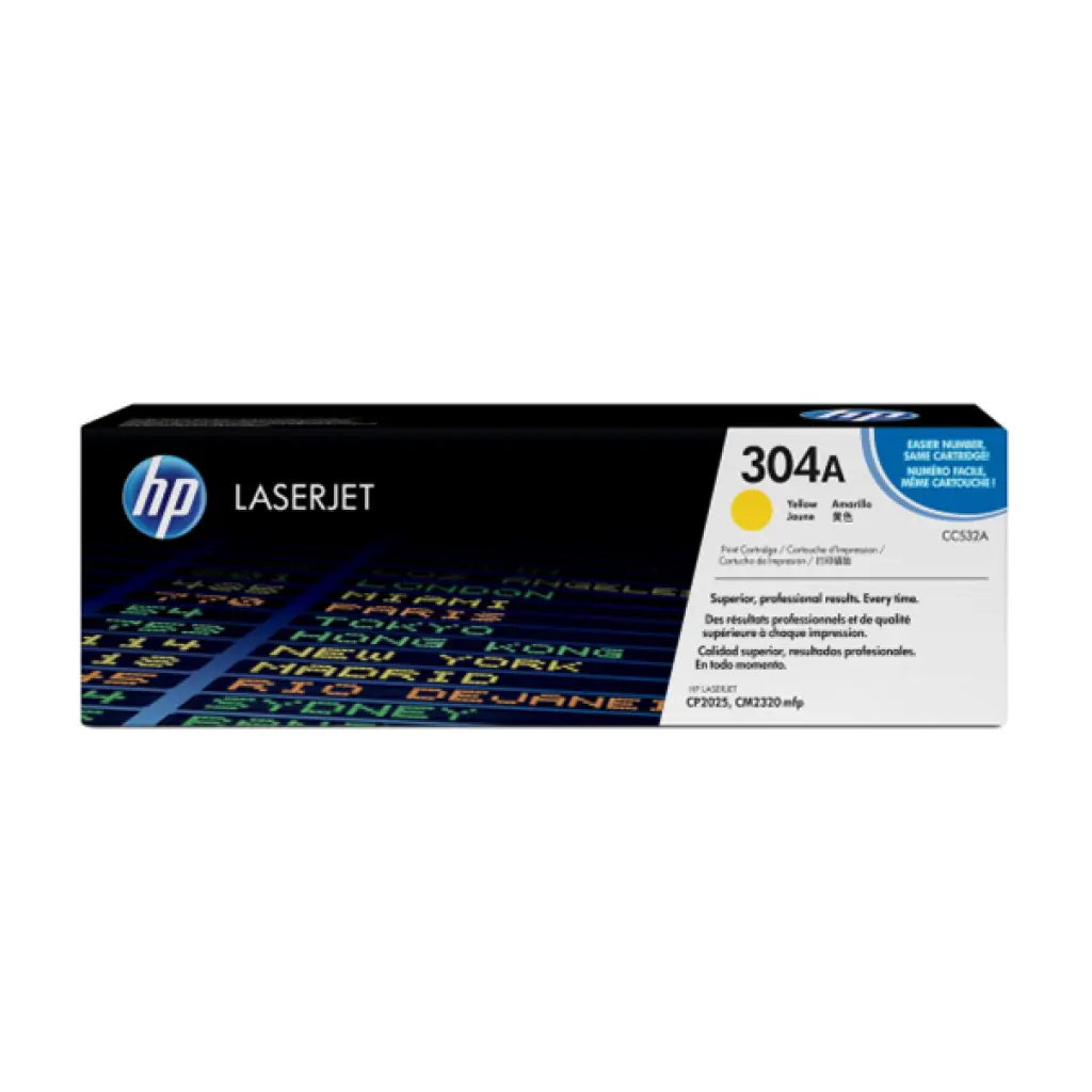 HP 304A Yellow Toner Cartridge 2,800 Pages Original (CC532A)