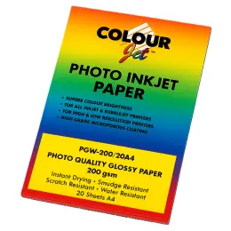 Colourjet Photo Glossy Paper Instant Dry A4 200gsm GPH-200/ 20 A4 (Pack 20)