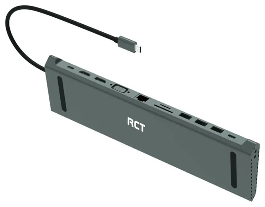 RCT DS-CN3269, USB Type-C Desktop Docking Station | 2x HDMI, 1x VGA, 3x USB 3.0, 1x Gigabit RJ45 Audio Out, SD and Mico SD