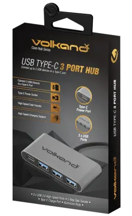 VolkanoX Core Hub series USB Type C to 3x USB 3.0 plus Power – 10cm