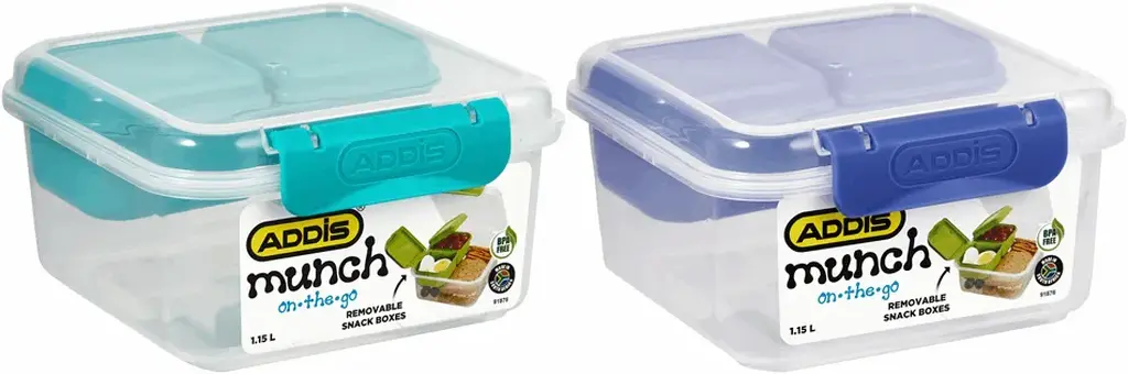 Addis On The Go Munch 1.15L Square Lunch Box - Single (Assorted colours)