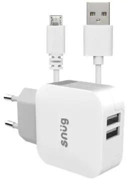 Snug 2 Port Charger + Micro USB Cable - MIC (White)
