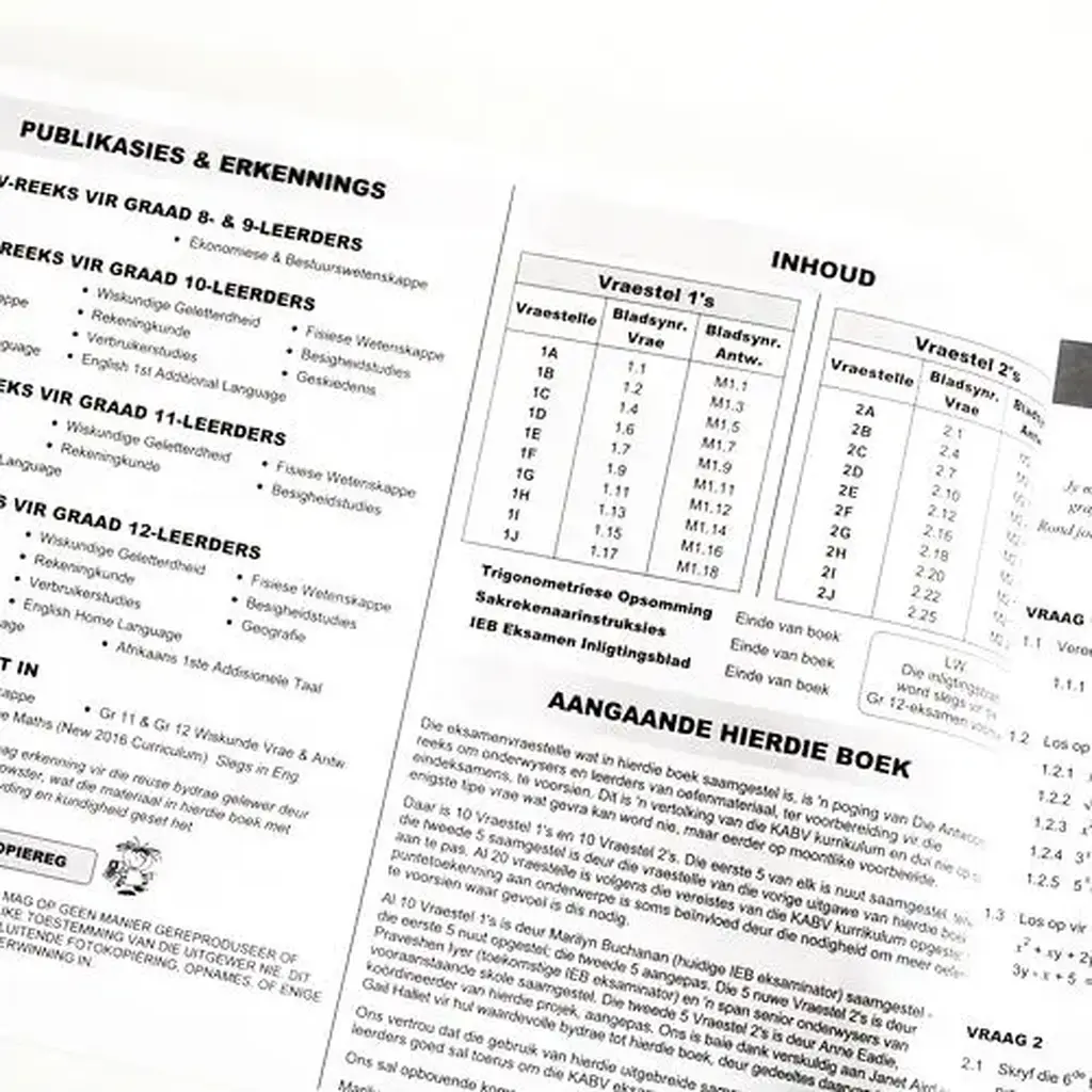 Die Antwoord-Reeks: Gr 11 Wiskunde V&A Studiegids