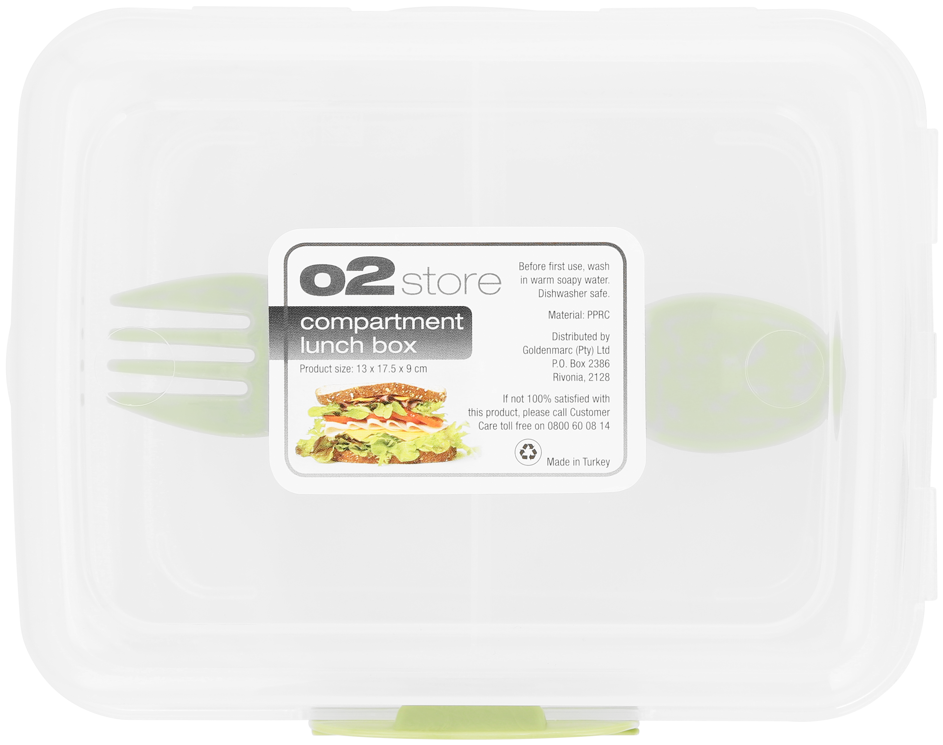 O2 3 Compartment Lunch Box with Spork - Teal | Waltons